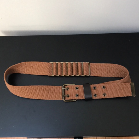 Tan canvas and vegan leather riveted belt - Picture 1 of 2